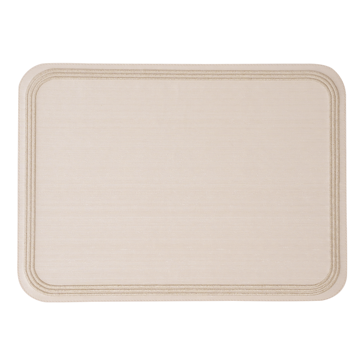 Silk Ivory 3 Lines Rectangle Placemat With Round Corners Gold