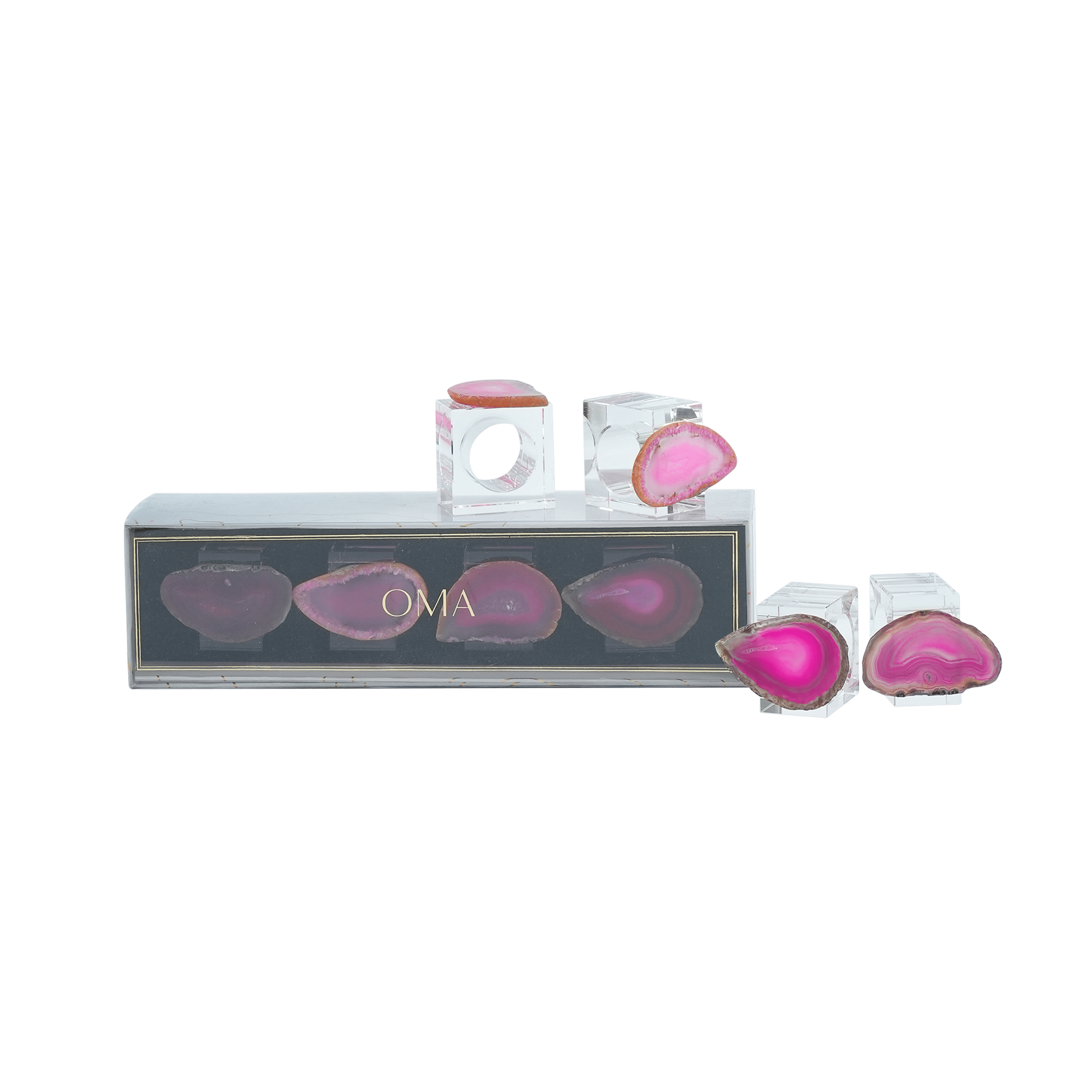 Gemora Napkin Ring Pink Agate S/4