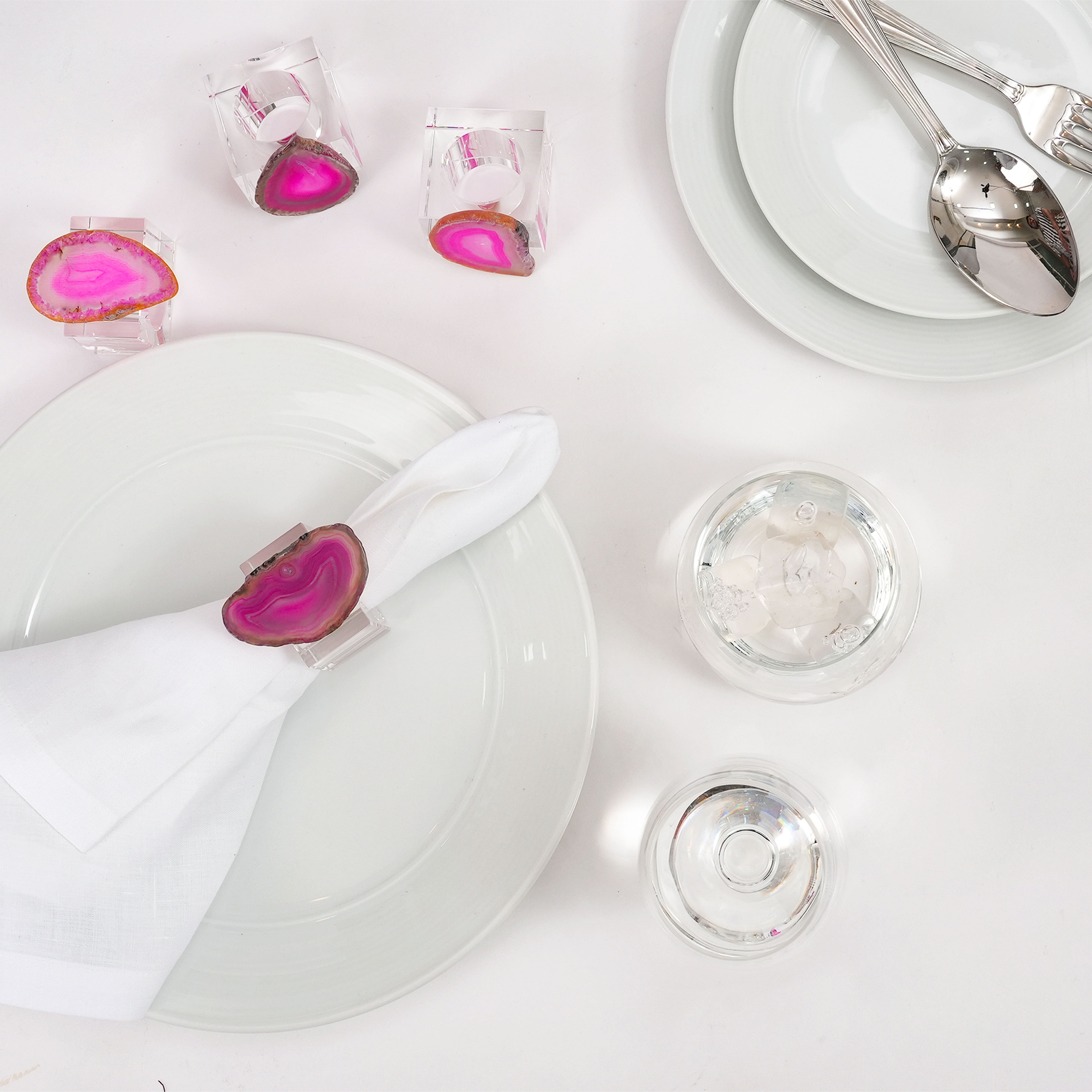 Gemora Napkin Ring Pink Agate S/4